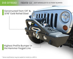 DV8 Offroad FS-13 Steel Stubby Front Bumper with Fog Lights  07-23 Jeep Wrangler JK/JL