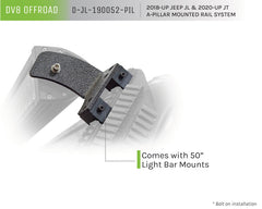 DV8 Offroad Picatinny Rail A-Pillar Pod LED Light Mount  2018-2023 JEEP JL & 2020-2023 JT
