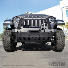 Westin Stubby Front Bumper with LED Light Bar Mount - Textured Black -  2018 - 2022 Jeep Wrangler JL