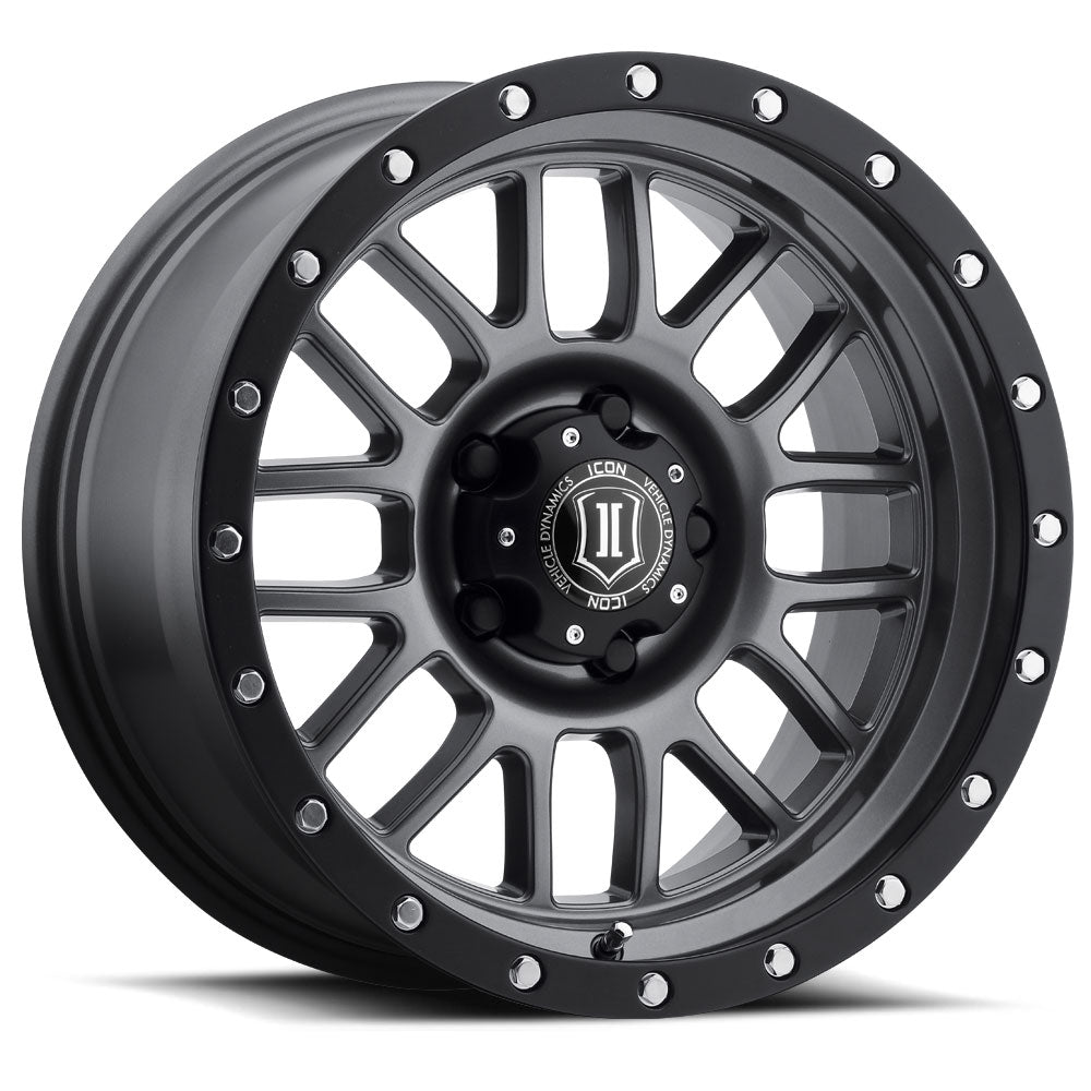 ICON Alpha 17x8.5 5x5 0mm Offset 4.75in BS 71.5mm Bore Gun Metal Wheel