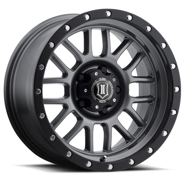 ICON Alpha 17x8.5 5x5 0mm Offset 4.75in BS 71.5mm Bore Gun Metal Wheel
