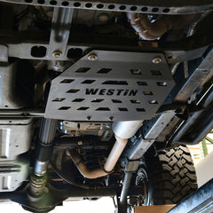Underside View of Westin Skid Plate on Jeep - Textured Black - Protective Steel