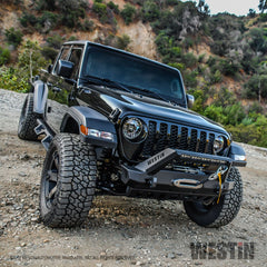 Westin Stubby Front Bumper with LED Light Bar Mount - Textured Black -  2018 - 2022 Jeep Wrangler JL