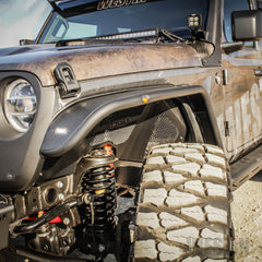 Westin Tube Fenders 2018-2023 Jeep Wrangler JL - Installed front view highlighting suspension details